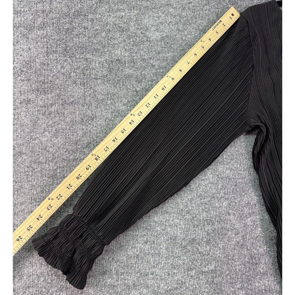Ava & Viv 1X Black Pleated Blouse Long Sleeve Ruffle Cuff Holiday Party Top - Picture 11 of 13